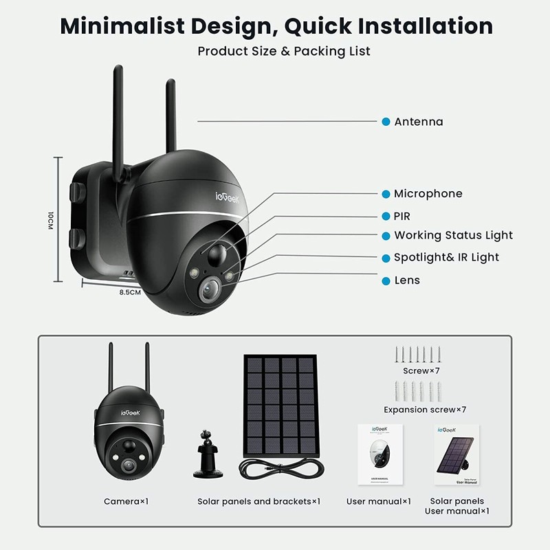 ieGeek Outdoor 5MP PTZ Security Camera Wireless Home WiFi Battery CCTV IR System gallery