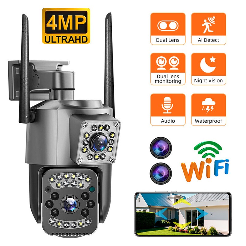 Dual Lens HD 1080P WiFi IP Camera Wireless Outdoor CCTV PTZ Home Security IR Cam