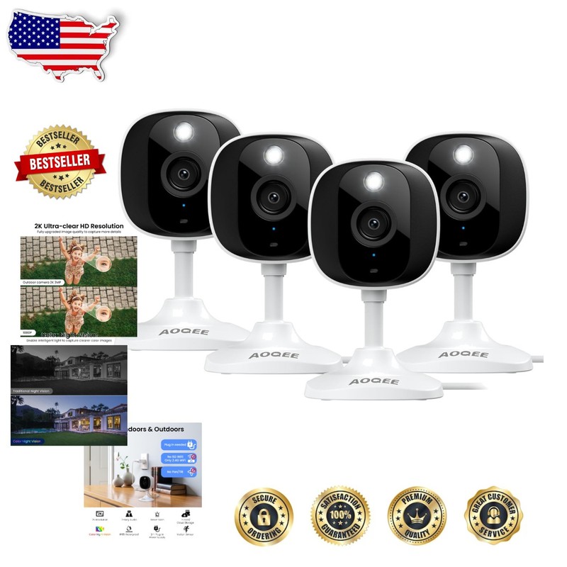 Home Security Cameras 2K Waterproof 2-Way Audio Cloud Storage