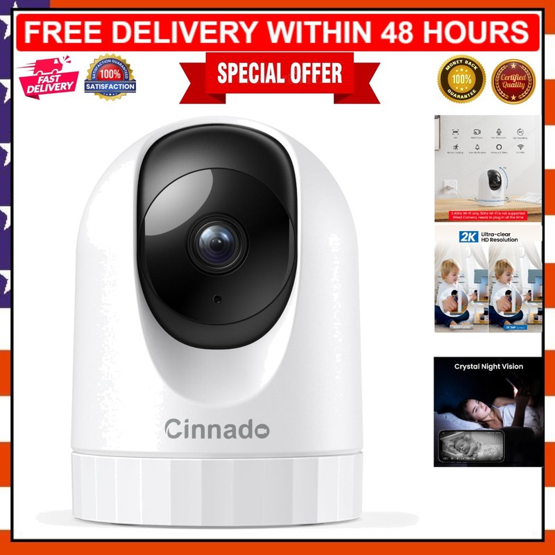 2K WiFi Security Camera with Motion Alerts & Alexa Compatibility – 360° View