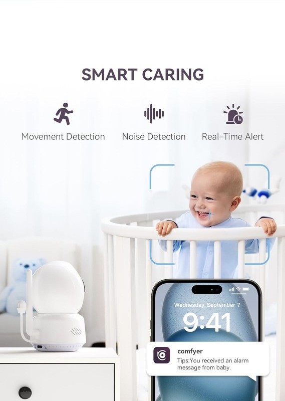 Smart WiFi Baby Monitor - 5" 1080P Split Screen & 2K Camera App Control, Motion gallery