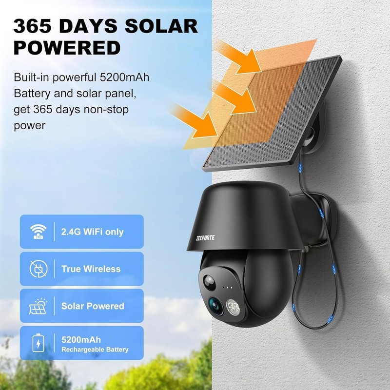 Solar Powered Outdoor Security Camera - 2K HD, Night Vision & Cloud Storage gallery