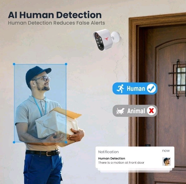 1080p WiFi Outdoor Security Camera, AI Detection, Night Vision, 2 Way Talk gallery