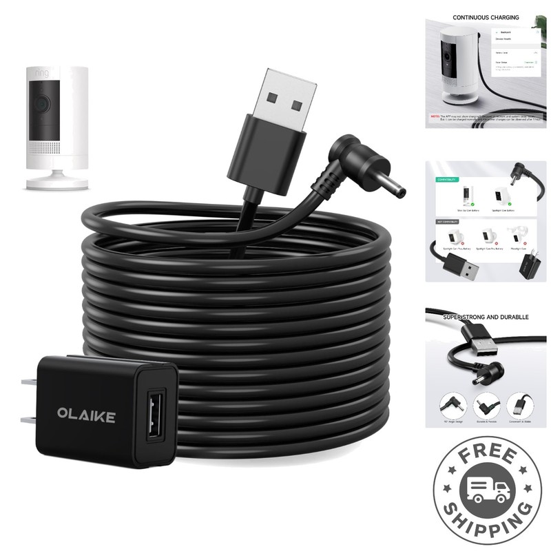Weatherproof 8m/26ft Charge Cable for Ring Stick Up Cam – No Battery Hassle