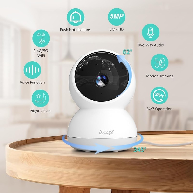 Alaga P50S 360° Pan-Tilt Home Security WiFi Indoor Camera/Night Vision/Alexa/New gallery