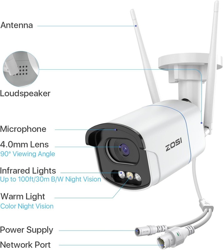 ZOSI 4MP 2.5K Add-On Security WiFi IP Wireless Only Work NVR Camera 2-Way Audio gallery