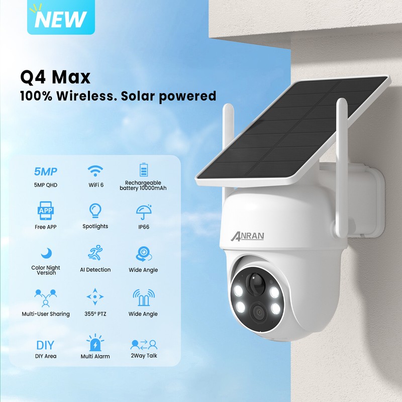 ANRAN Wireless Floodlight Security Camera System 360° PTZ Solar Battery Outdoor gallery