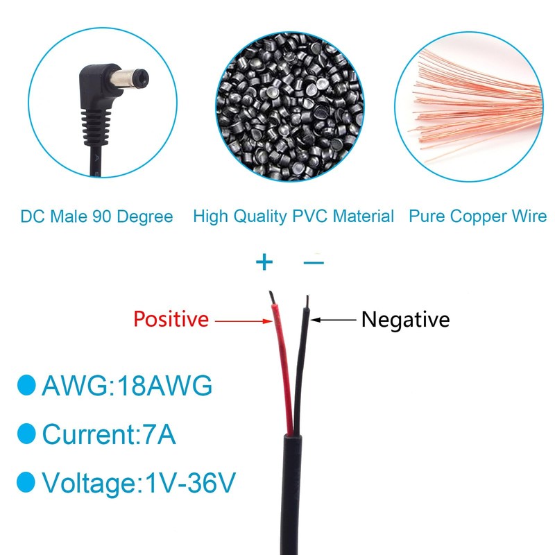 EAHOSUCC 3PCS 0.3M/1FT 18AWG 90 Degree Right Angle DC 0.3M/1FT, Black gallery