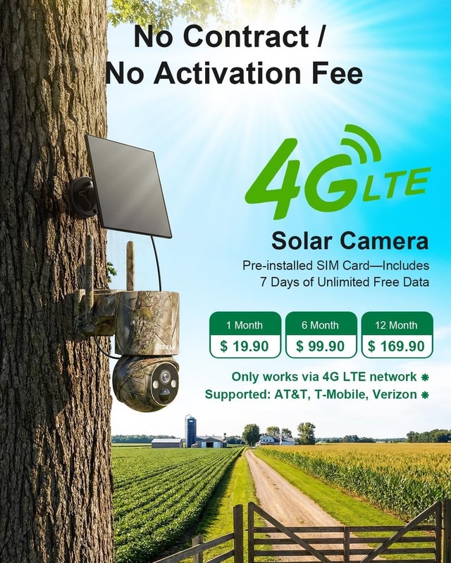 4G LTE Solar Trail Camera 360° PTZ 2K Night Vision No WiFi Hunting Cam gallery