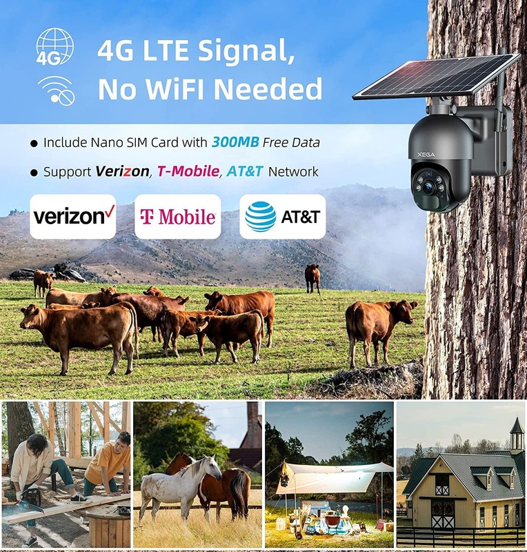 Xega 3G/4G LTE Cellular 2K HD Security Camera With SIM Solar PTZ Camera gallery