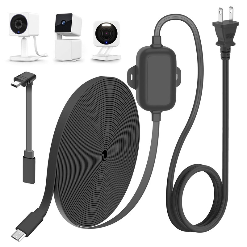 25FT Outdoor Power Adapter for WYZE Cam V4/Cam OG/V3/V3 Pro, L-Shape Micro USB E