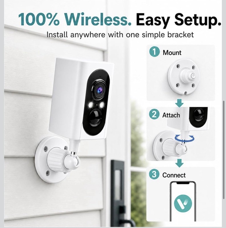 Wireless 3MP Wi-Fi IP Camera 355° Pan/Tilt Night Vision Motion, 128GB gallery
