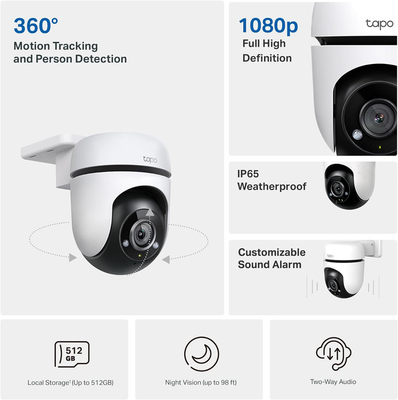 Tapo 1080P Outdoor Wired Pan/Tilt Security Wi-Fi Camera, 360° View, Motion Track gallery