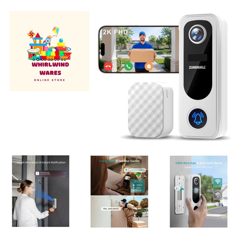 2K Wireless Doorbell Camera No Subscription, Battery Powered | with Door Chim…