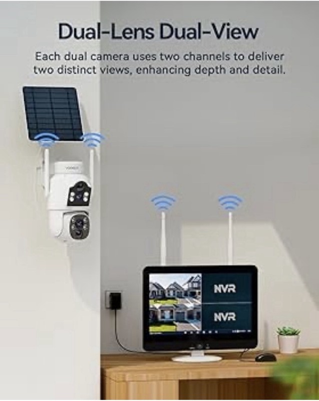 （YH1）4PCS Solar Security Camera System 4MP Dual Lens PTZ WiFi NVR 12” Monitor gallery