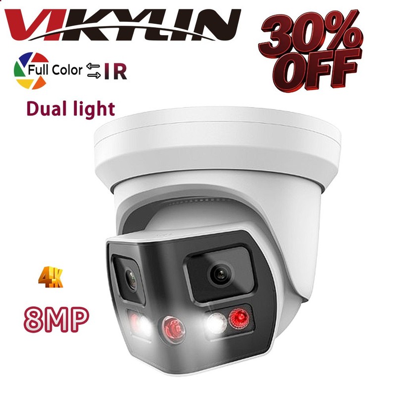 VIKYLIN Color+IR 180VIEW POE 8MP 4K IP Camera Viewer app light Audio Alarm ONVIF