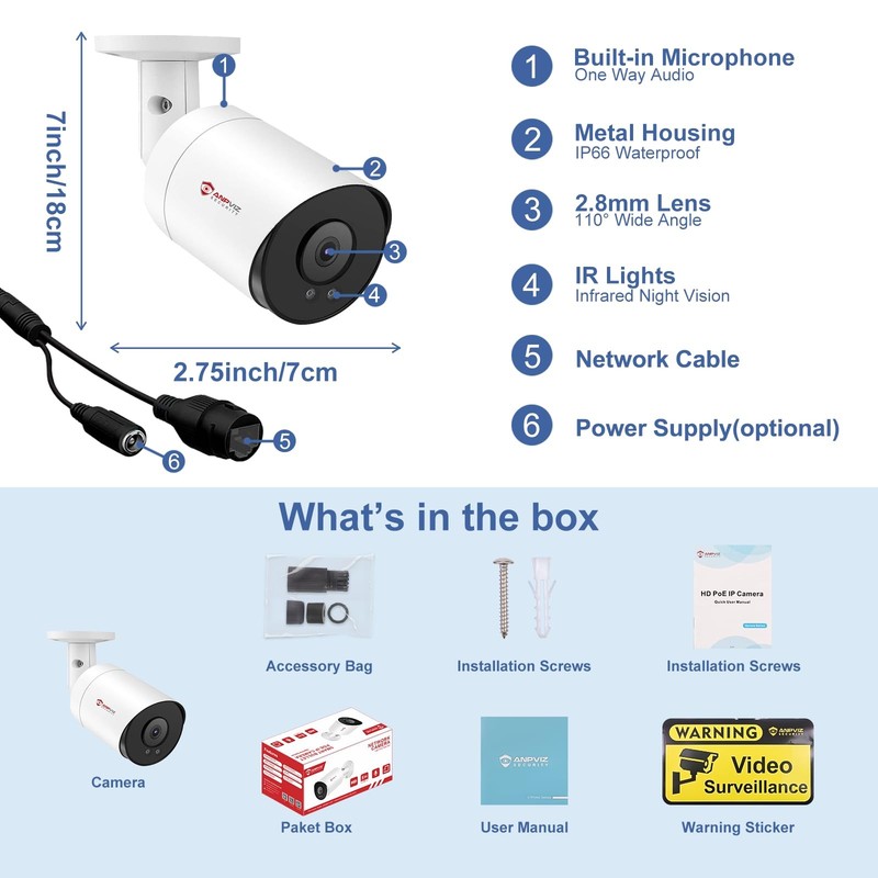 6MP Bullet PoE IP with Human & Vehicle Detection, IP Outdoor Indoor, 100ft Sm... gallery