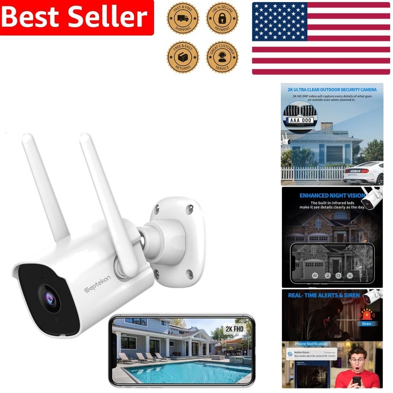 2K Outdoor Security Camera Wi-Fi Two-Way Audio Night Vision Waterproof Motio…