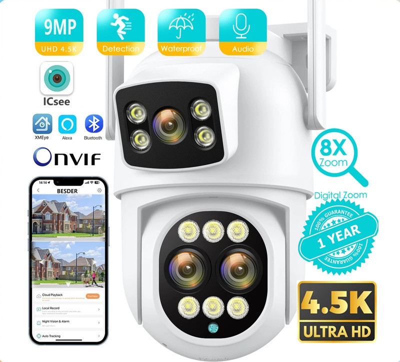 12MP 6K Wifi Camera PTZ Dual Lens Video Surveillance 8MP CCTV Security IP Camera