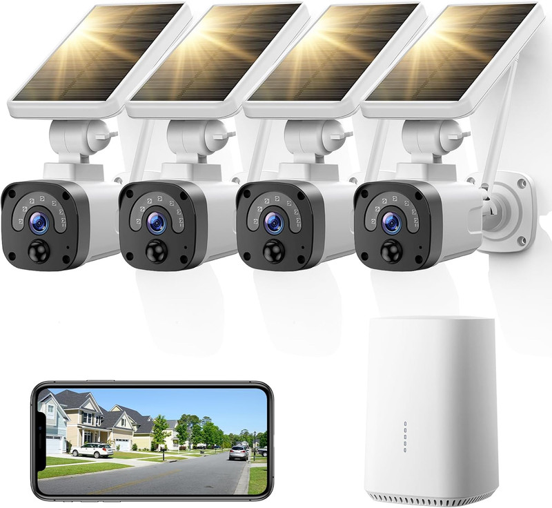 2.5K Wireless Solar Security Camera, 4MP, Night Vision, 2-Way Audio, IP65 Waterp