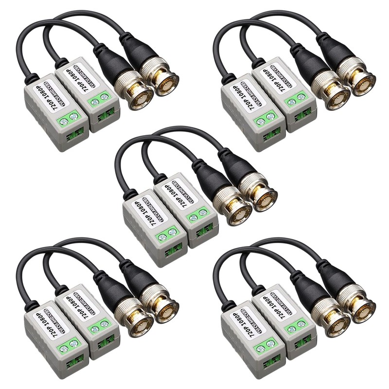 ANLINK 5 Pairs (10PCS) Passive Video Balun Connector, HD 5 Pairs-2MP, Grey