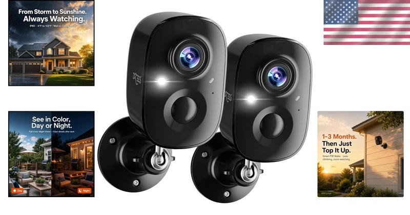 Weatherproof 2K Wireless Security Camera Set with Motion Alerts & Night Vision gallery