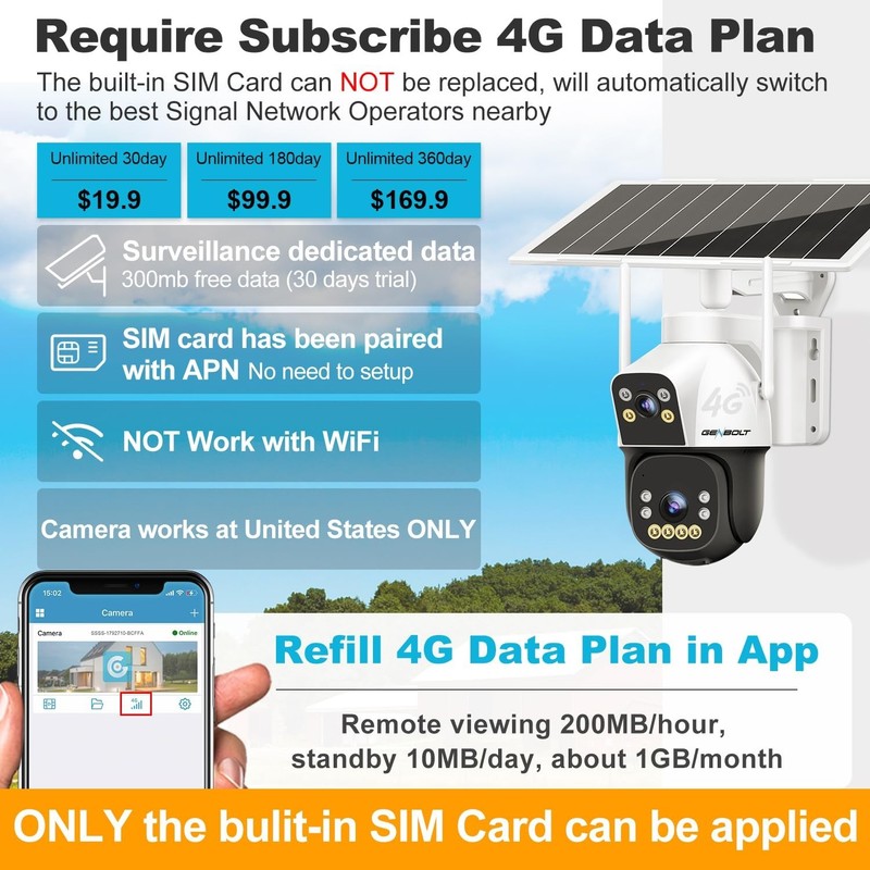 4G Solar Security Camera - Wireless Outdoor, 15600mAh, No WiFi, 24/7 Recording, gallery