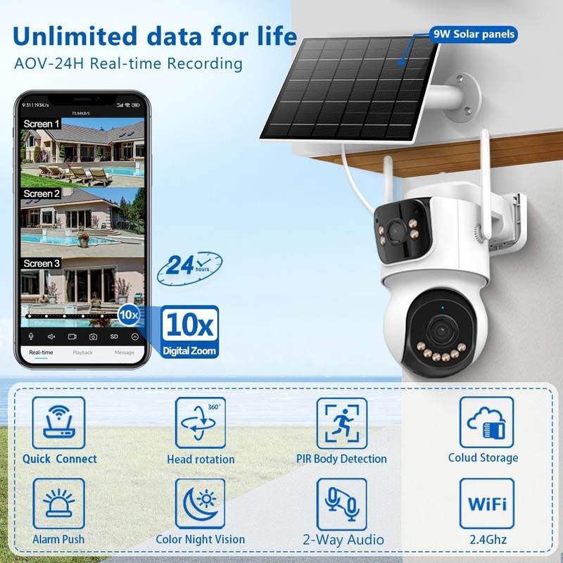 4G Solar Dual Lens Security Cam 4K AI Human Detect Two-Way Audio Starlight Full