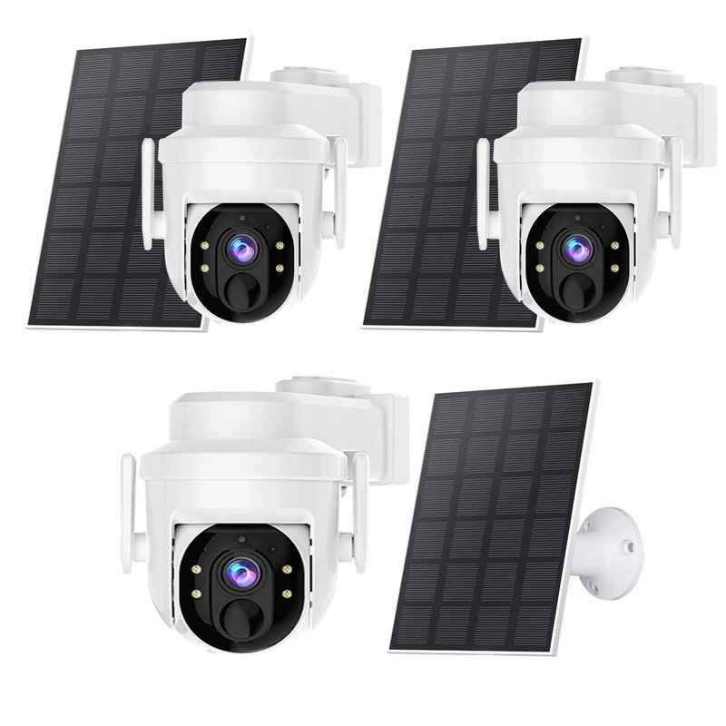 3Pcs Wireless Solar Camera Outdoor WiFi 360° PTZ Battery Powered Security Camera