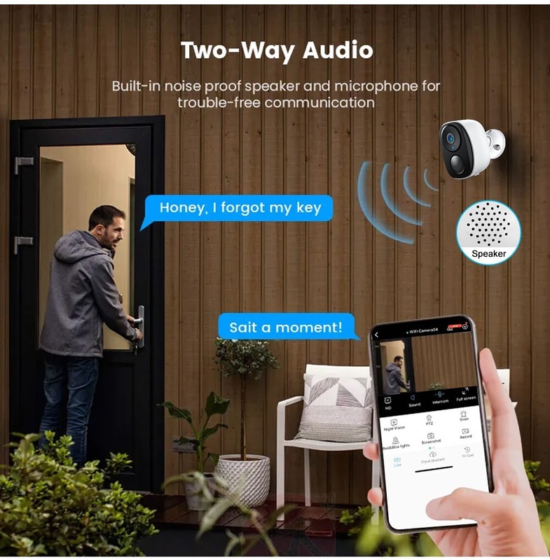 3MP Solar Battery Powered Camera Wireless WiFi Outdoor Home Security Camera+64GB gallery