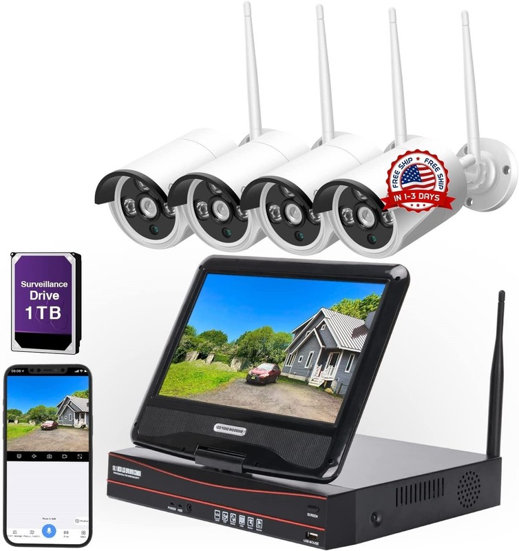 Camara De Vigilancia Inalambrica Con Pantalla 10.1″ Sistema Vision Nocturna 2023