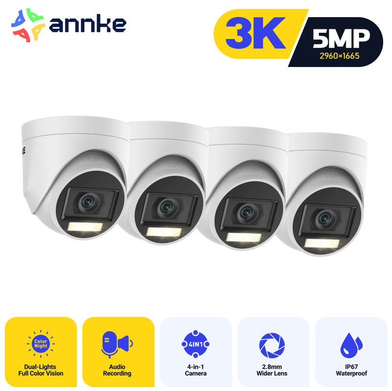 ANNKE 4pcs 5MP CCTV Security Camera Outdoor Color Night Vision Audio Recording gallery