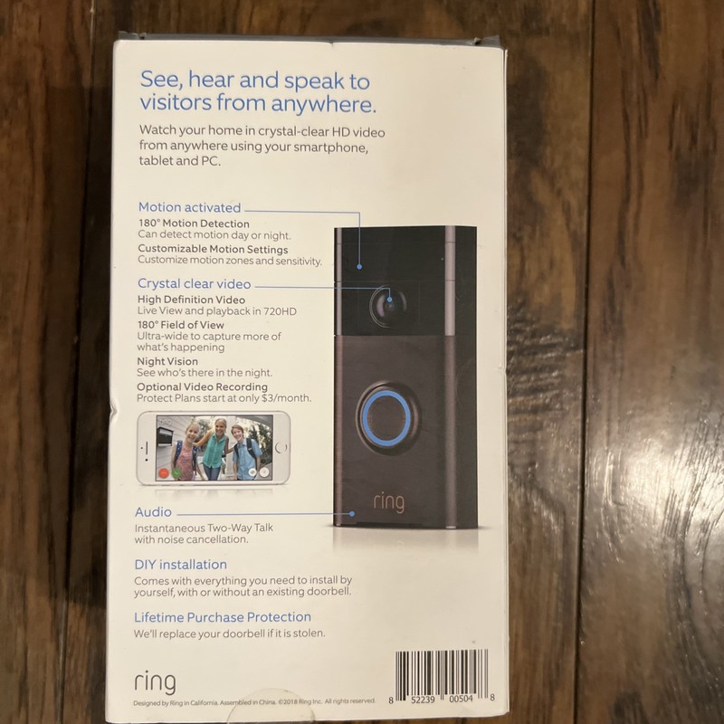OPEN BOX Ring Video Wire-free Doorbell Satin Nickel Rechargeable with Battery gallery