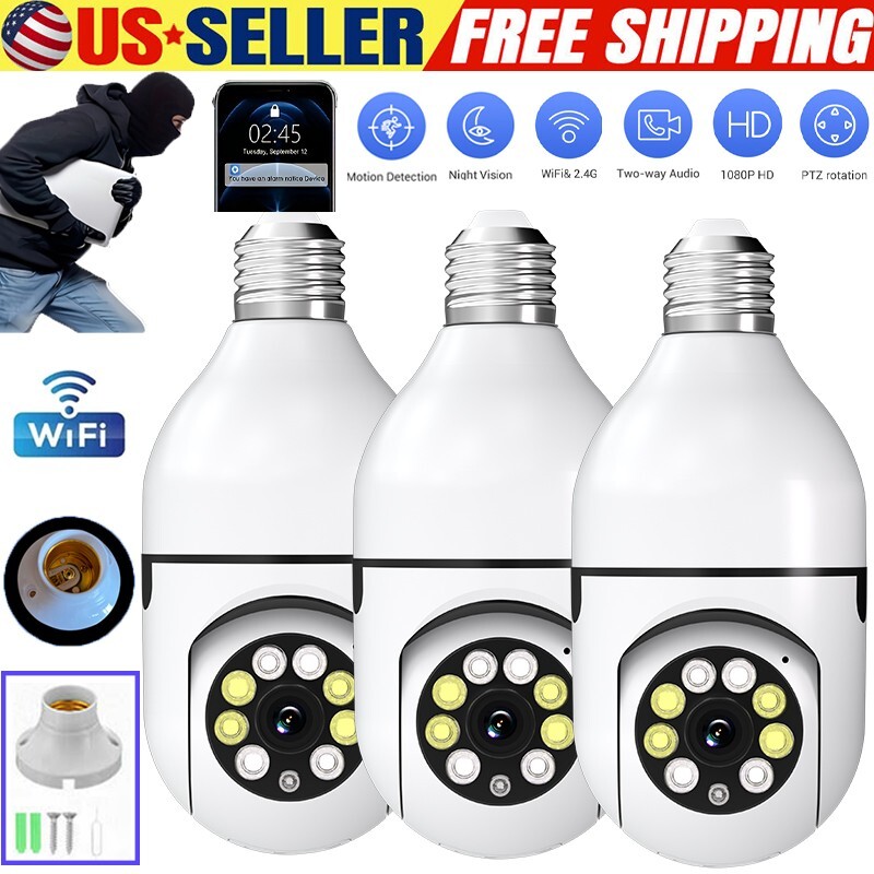 3X 360° 1080P IP E27 Light Bulb Camera wifi IR Night SmartHome Wireless Security