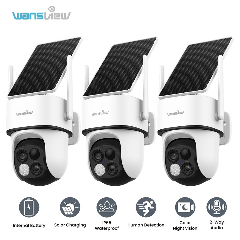 Wansview Dual Lens Solar Security Cameras Wireless Outdoor 2.4GHz WiFi Home 3MP