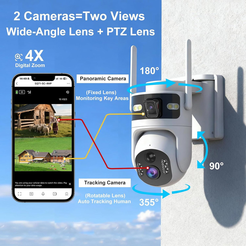 4G LTE Cellular Security Dual Lens Cameras Outdoor, Wireless Solar Security Came gallery