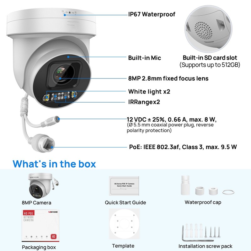 VIKYLIN Color+IR 5×Zoom POE 8MP Network PTZ Camera Onvif no subscription viewer gallery
