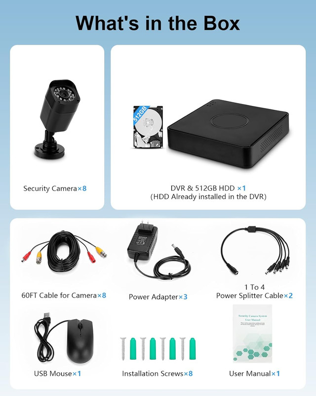 8CH 1080P Wired Security Camera System, 8 X Surveillance Security Cameras Outdo gallery