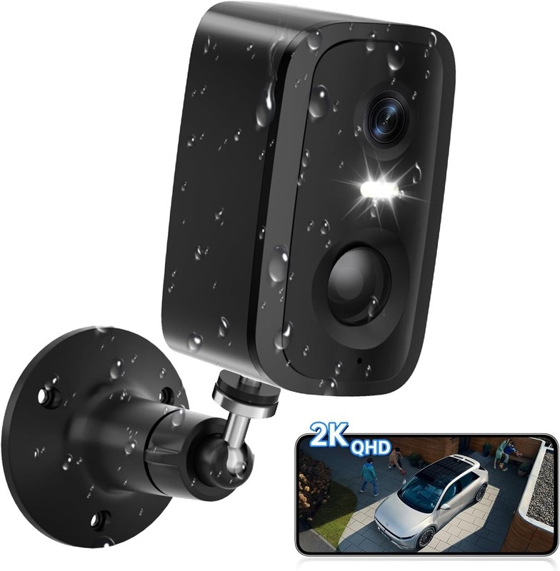 Outdoor Wireless Security Camera,2K WiFi AI Motion Detection,Color Night Vision