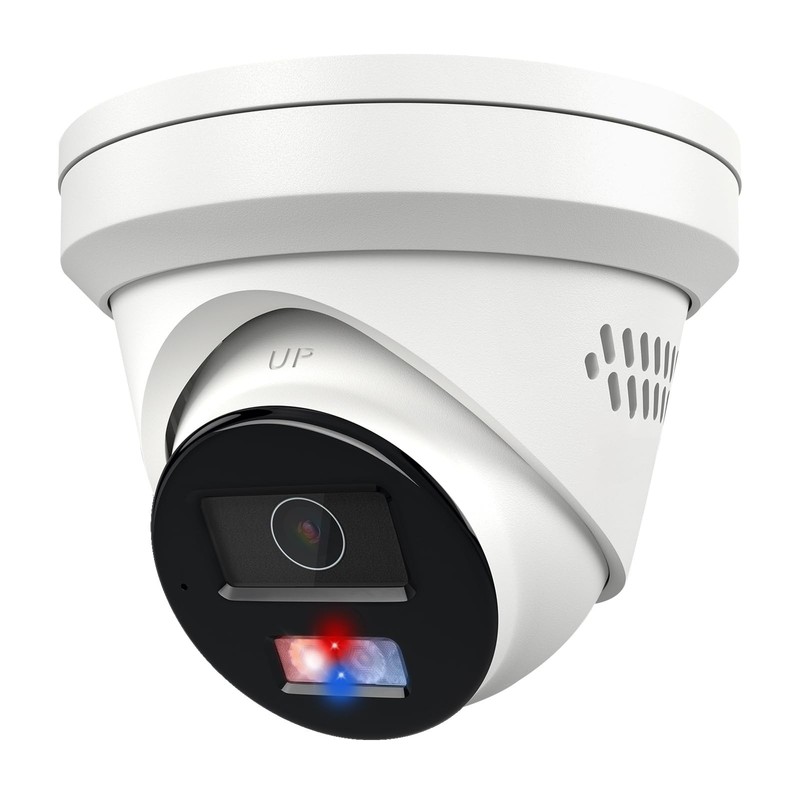 5MP Wired PoE IP , Strobe Red & Blue Light and Audio Alarm, Metal Turret Outd…