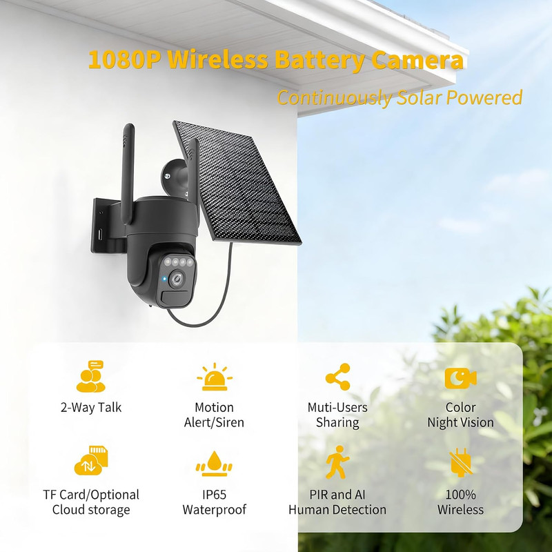 360° Wi-Fi Home Solar Security Cameras Wireless Outdoor 2 Packs | 5200Mah Batter gallery