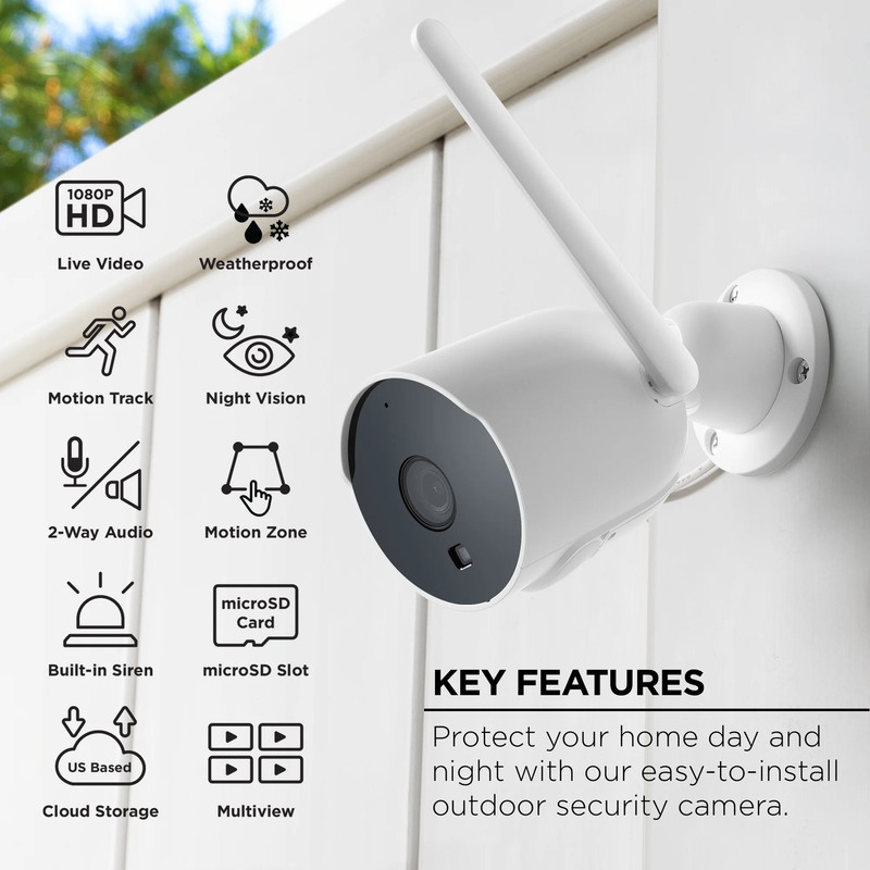 Outdoor Camera 1080P – Weatherproof Security Camera with Night Vision, White (1- gallery