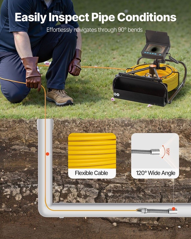 30m IP68 Sewer Snake Camera 4.3in TFT LCD Monitor DVR 6LEDs 8500mAh gallery