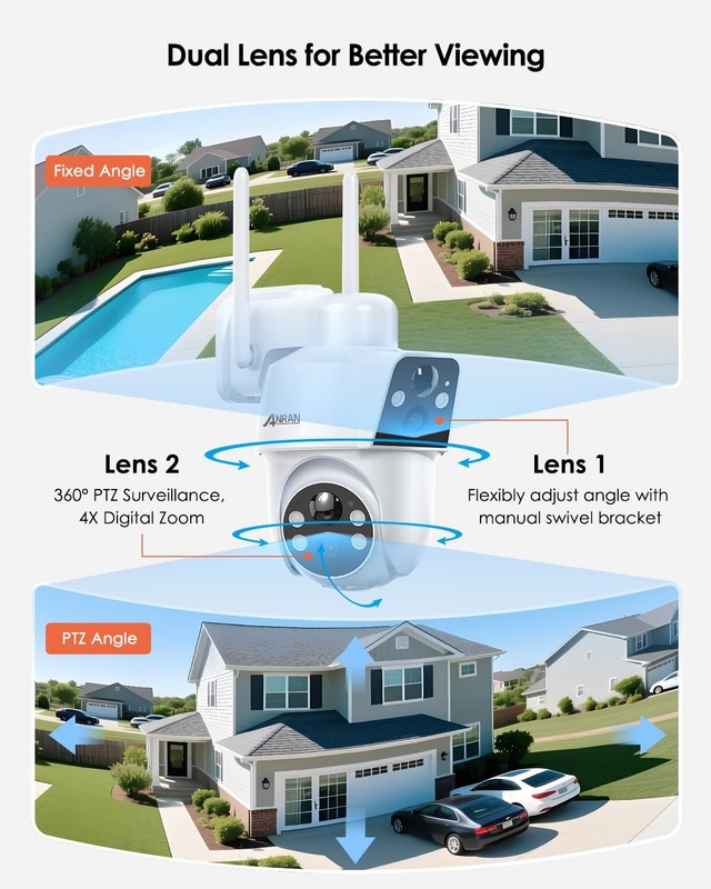 2 Pack Dual-Lens Solar Security Camera Wireless Outdoor - 3MP Fixed Wide-Angl... gallery
