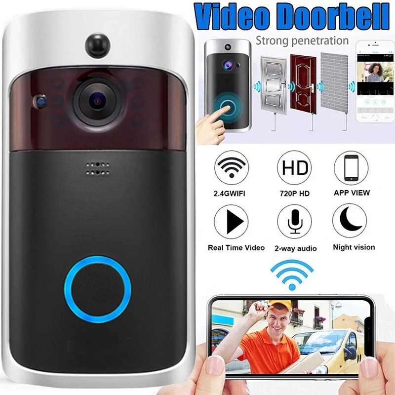 Smart Wireless WiFi Ring Doorbell Phone Door Ring Intercom Security Camera Black