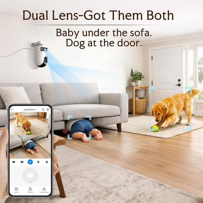 2K Dual Lens Indoor Outdoor Security Camera, 5Ghz/2.4Ghz Wifi Pet Camera with PT gallery