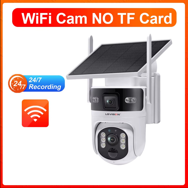8MP 4G LTE Solar Camera Dual Screen AOV+PIR Mode WiFi Security Camera 7/24 Recor
