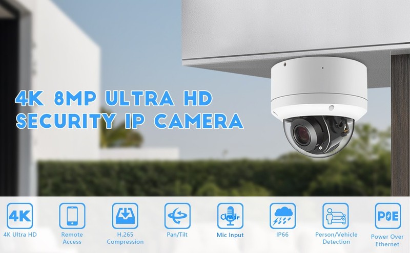 IP Security 4K 8MP H.265 POE PTZ Dome Camera, 5X Optical Zoom 2.7-13.5mm Lens gallery