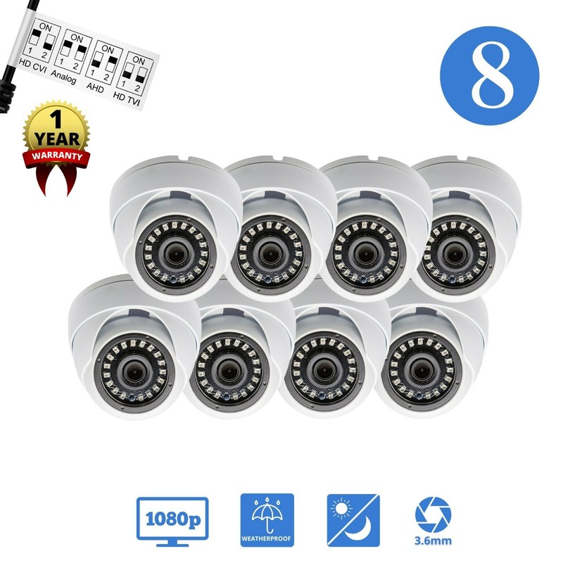 8x 1080p TVI CVI AHD Day Night Vision Outdoor Indoor Security Dome Camera