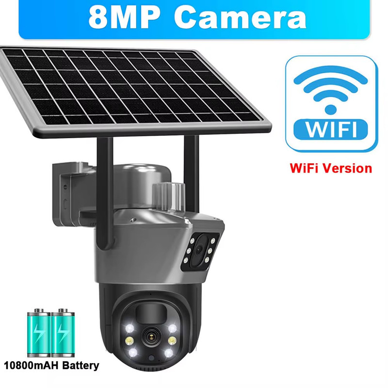 4K Solar IP Camera, 8MP, Wireless WiFi, Human PIR Detection, Dual Lens gallery